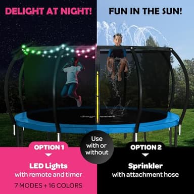 Trampoline for Kids and Adults - 8Ft 10Ft 12Ft 14FT 15ft 16ft Trampoline with Net - with Bonus Sprinkler and LED Lights/ASTM Certified/Extra Sturdy Recreational Outdoor Trampolines - Image 3