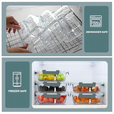 KOMUEE Glass Meal Prep Containers 3 Compartments, 5 Pack 36 oz, Glass Food Storage Containers with Lids, Airtight Lunch Bento Box, Portion Control, Freezer and Microwave Safe - Image 4