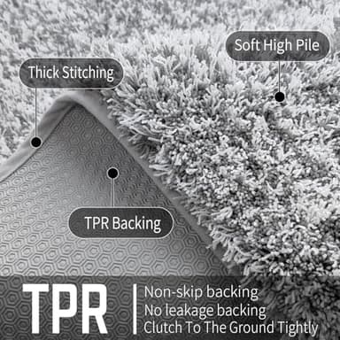 Yimobra Bathroom Rugs Non Slip Washable 32x20, Ultra Soft and Water Absorbent Bath Mats, Plush Fluffy Shower Mat Outside, Microfiber Thick Matts for Bathroom Floor/Tub, Light Gray and White - Image 8