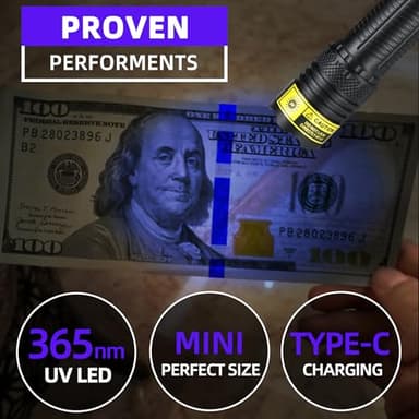DARKBEAM 365nm UV Flashlight Black Light, Mini but Powerful Blacklight USB- C Rechargeable, Focusable Woods Lamp Water Resistant, Detector for Pet Urine, AC Leak Detection, Curing Resin - Image 2