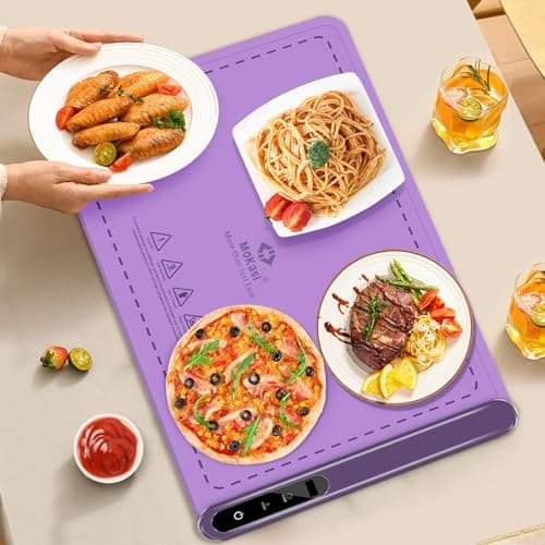 Electric Food Warming Mat Heating：Flameless Silicone Countertop Warmer Tray with 6 Temps 24x16 Inch - Portable Foldable Heat Pad Keep Food Warm for Dinner Serving and Buffet Party - (Lilac) - Image 1
