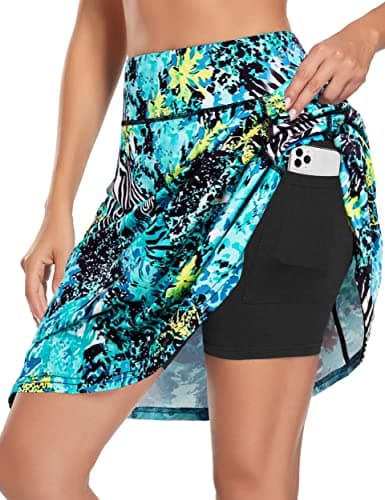 KORALHY Long Skirts for Women, Athletic Skirt 20" Knee Length Golf Skorts Summer Skirts High Waisted Tennis Skirts with Pockets Perfect for Running Training Leopard Floral Medium - Image 1