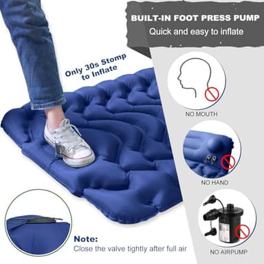 MEETPEAK Sleeping Pad, Extra Thickness Inflatable Camping Sleeping Mat with Pillow Built-in Foot Press, Compact Ultralight Camping Air Mattress for Backpacking, Hiking, Tent - Image 3