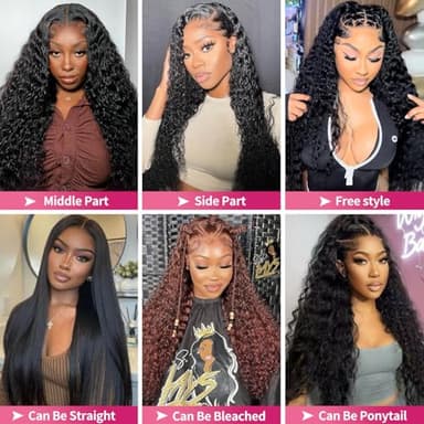 Jumida 30 Inch 13x6 Lace Front Wigs Human Hair Water Wave 200 Density 13x6 HD Full Lace Frontal Wigs Pre Plucked Wet and Wavy Glueless Deep Curly Human Hair Wigs for Women Natural Black - Image 6
