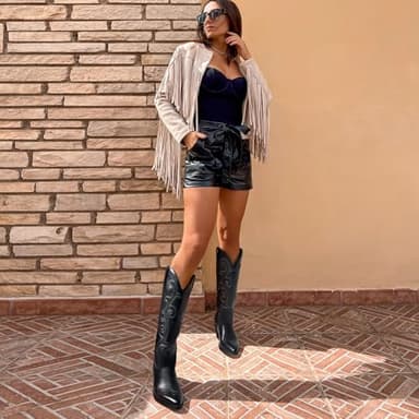 Rollda Cowboy Boots for Women Cowgirl Boots Embroidered Knee-High Western Boots Pointy Toe with Chunky Heel Black W/Zipper Size 9.5 - Image 4