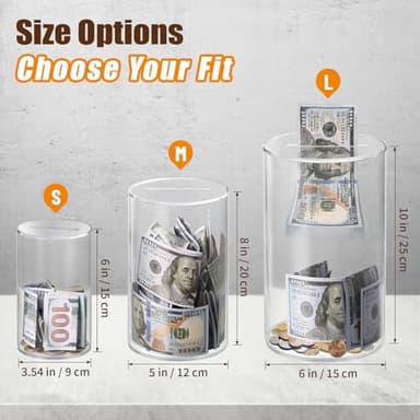 Hicocool Clear Piggy Bank, Acrylic Piggy Bank for Adults Must Break to Open, Unopenable Money Saving Box for Boys Girls Birthday Gift (6" H x 3.54" D) - Image 2