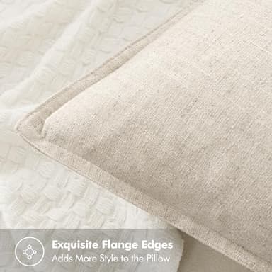 MIULEE Decorative Linen Euro Sham Pillow Covers 22x22 Inch Natural Beige ​Boho Farmhouse​ ​Neutral Couch Throw Pillows for Bed Pack of 2 Accent Modern Pillowcase Sofa Livingroom Home Decor - Image 2