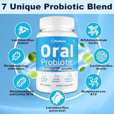 Oral Probiotics for Mouth Bad Breath for Adults 11 Billion CFU, Best Breath Oral Dental Probiotics for Teeth & Gums, Dry Mouth, Gum Restore, Fresh Breath, Chronic Halitosis & Gut Health, 60 Lozenges - Image 6
