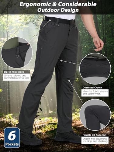 Mens Work Pants Waterproof Lightweight Nylon Cargo Stretch Tactical Pants for Men Quick Dry Comfortable Outdoor (Black, 36W*34L) - Image 4