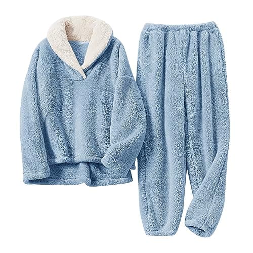 BOSECETA Fluffy Pajamas Set for Women Soft Comfy Fleece Pjs Pullover Pants Loose Plush Sleepwear Fuzzy Loungewear for Winter (Dark Blue,Small) - Image 1