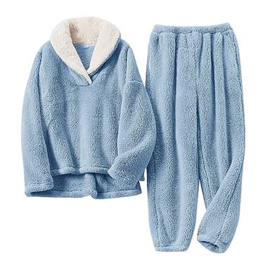 BOSECETA Fluffy Pajamas Set for Women Soft Comfy Fleece Pjs Pullover Pants Loose Plush Sleepwear Fuzzy Loungewear for Winter (Dark Blue,Small) - Image 1
