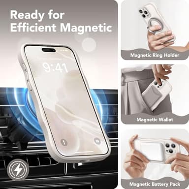CAPRARO Cute for iPhone 15 Pro Max Case, Compatible with MagSafe, [Curly Wave Edge] [Full Camera Protection] [14 FT Drop Shockproof Protection] Magnetic Phone Case for 15 Pro Max 6.7 Inch, Stone - Image 4