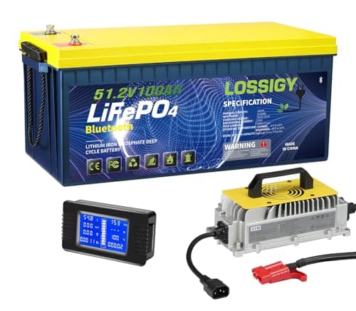 LOSSIGY 48V 100Ah Lithium Battery for Golf Cart, Bluetooth LiFePO4 Battery with 58.4V18A Smart Battery Charger,Perfect for Golf Carts,Trolling Motors, Marine，200A BMS, Peak Current 1000A - Image 1