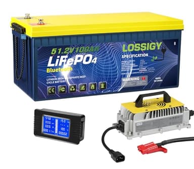 LOSSIGY 48V 100Ah Lithium Battery for Golf Cart, Bluetooth LiFePO4 Battery with 58.4V18A Smart Battery Charger,Perfect for Golf Carts,Trolling Motors, Marine，200A BMS, Peak Current 1000A - Image 1