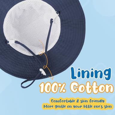 2-Pack Baby Sun Hat Kids Summer UPF 50+ Sun Protective Toddler Bucket Hat Wide Brim Adjustable Beach Hats for Boys Girls Age 0-6 Years (Grey + Blue) - Image 2