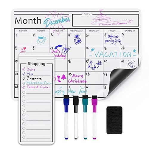 Amazon Basics Magnetic Dry Erase Whiteboard Calendar, 12" x 17", Includes 4 Markers And Eraser - Image 1