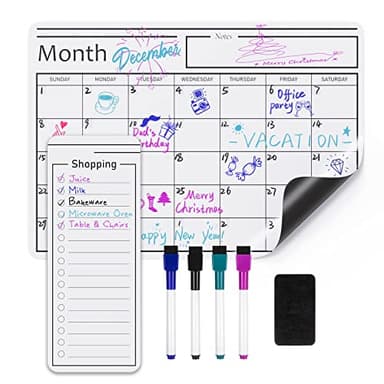 Amazon Basics Magnetic Dry Erase Whiteboard Calendar, 12" x 17", Includes 4 Markers And Eraser - Image 1