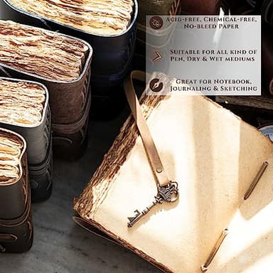 LEATHER VILLAGE Vintage Leather Journal – 200 Handmade Vintage Deckle Edge Paper – Leather bound Journal For Women Men – Vintage Key Closure - Book of Shadows - Cappuccino Brown - 13X8 inches - Image 7