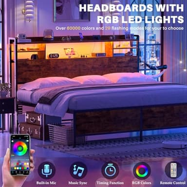 Aheaplus Headboard for King Size Bed with Storage, Headboards with LED Light, Power Outlets, USB Ports King Size Head Board, Wood headboard Only Sturdy and Stable Headboards, Modern, Rustic Brown - Image 5