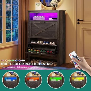 YITAHOME Shoe Cabinet, Entryway Shoe Storage Cabinets with Open Shelves and Led Light, Free Standing Hidden Shoe Rack Organizer with 2 Flip Drawers for Entryway/Hallway/Closet, Dark Rustic Oak - Image 4