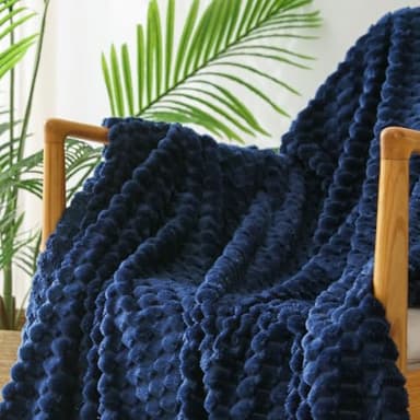 Exclusivo Mezcla Extra Large Fleece Throw Blanket for Couch, 50x70 Inches Stylish Jacquard Soft Throw Blanket, Fuzzy Cozy Lightweight for All Season, Navy Blue - Image 5