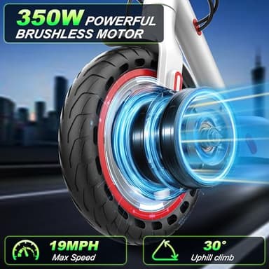 Electric Scooter - 8.5" Solid Tires, 350W Motor, Up to 19 MPH and 21 Miles Long-Range Portable Foldable Commuting Scooter for Adults with Double Braking System and App, White - Image 2