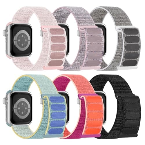 6 Pack Sport Nylon Loop Band Compatible with Apple Watch Band 38mm 40mm 41mm 42mm 44mm 45mm 46mm 49mm for Women Men, Adjustable Breathable Braided Straps for iWatch Series 11/10/9/8/7/6/5/4/3/SE/Ultra - Image 1