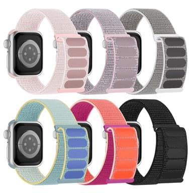 6 Pack Sport Nylon Loop Band Compatible with Apple Watch Band 38mm 40mm 41mm 42mm 44mm 45mm 46mm 49mm for Women Men, Adjustable Breathable Braided Straps for iWatch Series 11/10/9/8/7/6/5/4/3/SE/Ultra - Image 1