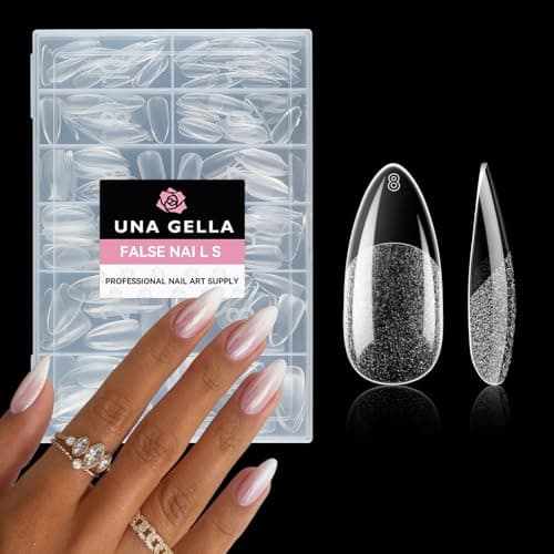 UNA GELLA Almond Nail Tips, 216pcs Pointed Almond Gel Nail Tips Pre-shape Half Matte Full Cover Clear Acrylic Soft Gel Fake Nails for Nail Extension Nail Art 12 Sizes - Image 1