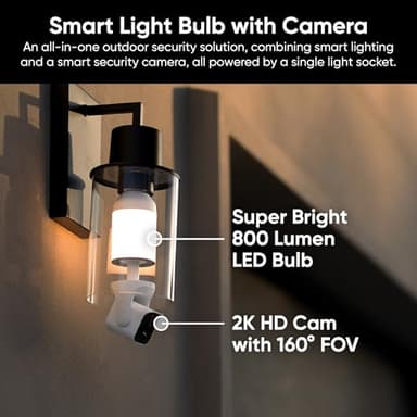 WYZE Bulb Cam Security Camera, 2K HD Outdoor Light Bulb Camera, Color Night Vision, Dimmable LED Bulb, Motion Detection, Siren Alarm, Works w/Alexa/Google Assistant. Free Expert Support (Renewed) - Image 2