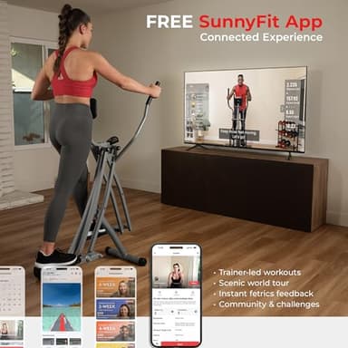 Sunny Health & Fitness Smart Air Walker Elliptical, Low-Impact 30-Inch Stride Home Glider Machine, Senior Cross Trainer for Indoor Cardio Exercise, Free SunnyFit App Bluetooth Connection- SF-E902SMART - Image 3