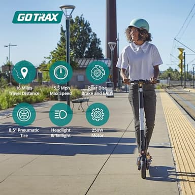 Gotrax Xr Elite Electric Scooter for Adult, 8.5" Pneumatic Tire, Max 16 Mile and 15.5Mph by 250W Motor, Bright Headlight and Taillight, Foldable Commuting Escooter, Matt Black - Image 2