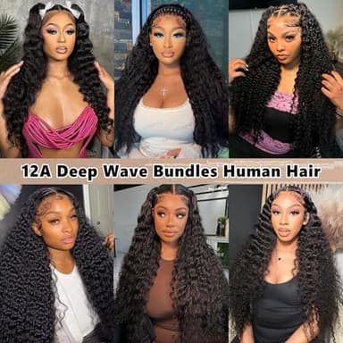 12A Human Hair Bundles 26 28 30 32 Inch 4 Bundles Deep Wave Bundles Human Hair 100% Unprocessed Brazilian Virgin Weave Bundle s Real Natural Black Hair for Women - Image 6