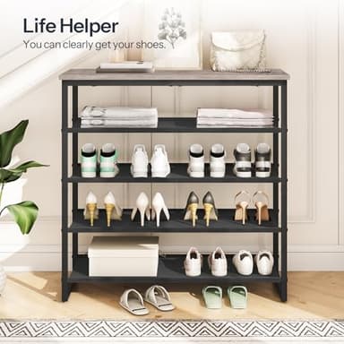 HOOBRO Shoe Rack, 5 Tier Shoe Storage Organizer with 4 Oxford Fabric Shelves and Top Panel, Holds 16-20 Pairs of Shoes, for Entryway and Closet, Industrial, Greige and Black BG50XJ01 - Image 3