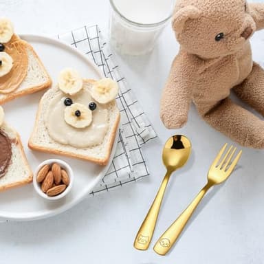 DRKIO Stainless Steel Toddler Utensils Set - 12 Pieces Kids Silverware Set Children Safe Food Grade Small Forks and Spoons Dishwasher Safe Mirror Polished - Image 7