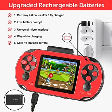 TaddToy 16 Bit Handheld Game for Kids Adults, 3.0'' Large Screen Preloaded 230 HD Classic Retro Video Games with USB Rechargeable Battery & 3 Game Cartridges for Birthday Gift for Kids 4-12 (Red) - Image 4