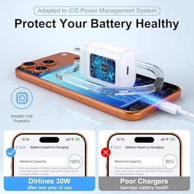iPhone 17 16 15 Charger Fast Charging,30W USB C iPhone 17 16 15 Pro Max Charger Block & 10FT Long Type C Cable Cord for iPhone 17/17 Air/17 Pro/17 Pro Max/16/16 Pro/16 Pro Max/15/15 Pro Max,White - Image 4
