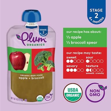 Plum Organics Apple and Broccoli, 6+ Months - Organic Fruit and Veggie Baby Food Pouches, 4 oz Pouch (Pack of 4) - Image 3