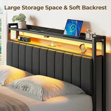 Rolanstar Headboard for Queen Size Bed with Storage, 60,000 DIY Color of LED Light, Head Board with USB & Type C Port, Height Adjustable, Black Upholstered Cabeceras de Cama Comfortable Modern, Linen - Image 6
