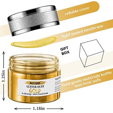 INOCERIS Edible Luster Dust, 5 Grams Food Grade Gold Cake Dust Shimmer Metallic Gold Food Coloring Powder for Cake Decorating, Baking, Fondant, Chocolate, Candy, Drinks, Cookies - Image 5
