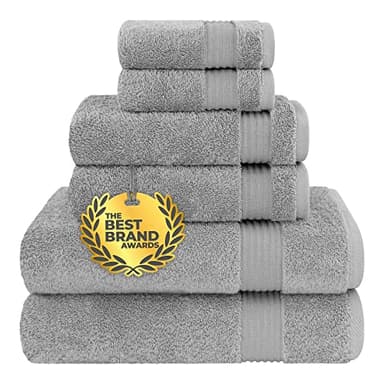 Cotton Paradise 6 Piece Towel Set 100% Cotton Soft Absorbent Turkish Towels for Bathroom 2 Bath Towels 2 Hand Towels 2 Washcloths Light Gray Towel Set - Image 1