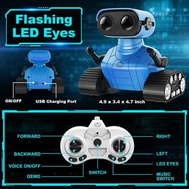 Hamourd Robot Toys for Boys Girls, Rechargeable Remote Control Emo Robots with Auto-Demonstration, Flexible Head & Arms, Dance Moves, Music, Shining LED Eyes for 5+ Years Old Kids - Image 7