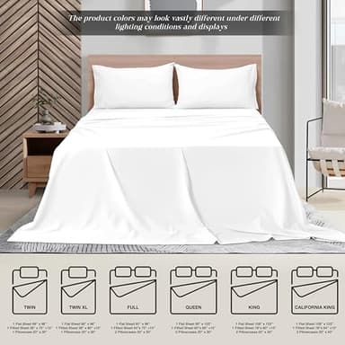 Belizzi Home Twin Sheet Set - 3 Piece Set (1 Fitted Sheet, 1 Flat Sheet, 1 Pillowcase) - 55% Cotton, 45% Polyester - White - Modern, Unisex, Winter - Image 6
