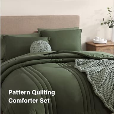 Monbix Queen Comforter Set - 7 Pieces Olive Green Bed in a Bag Queen Bedding Sets with Comforters, All Seasons Down Alternative Comforter Bed Set with Sheets, Pillowcases & Shams - Image 4