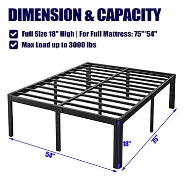Hunlostten 18in Full Size Bed Frame No Box Spring Needed, Heavy Duty Metal Platform Bed Frame Full with Round Corners, Easy Assembly, Noise Free, Black - Image 3