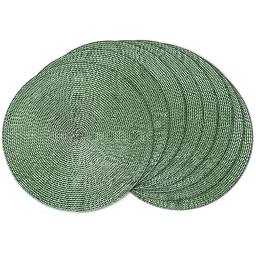 AHHFSMEI Round Braided Placemats 15 Inch Round Table Mats for Dining Tables Natural Woven Heat Resistant Place mats Set of 8 (Olive Green,8) - Image 1