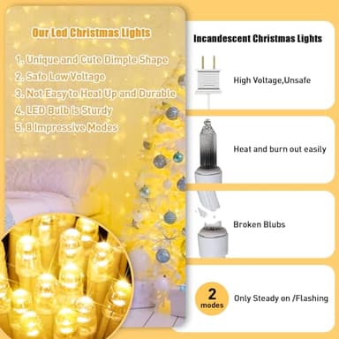 JMEXSUSS Connectable Warm White String Lights Indoor Bedroom, 8 Modes Christmas String Light Plug in Christmas Tree Lights, 33ft 100 LED Fairy Twinkle Light Outdoor for Home Garden Xmas Tree Decor - Image 8