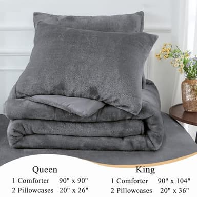 HCORA Faux Fur Queen Comforter Set - Super Soft & Warm Plush Shaggy Bed Comforter, Cozy Fuzzy Bedding Comforter Sets for Fall and Winter, Non-Shedding, 3 Pcs(1 Comforter + 2 Pillowcases) - Image 7
