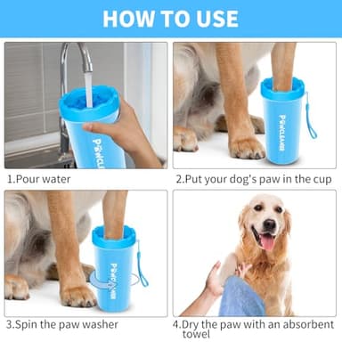 Comotech Dog Paw Cleaner with Bath Brush & Absorbent Towels - Adjustable Ring Handle for Long and Short-Haired Dogs (Large, Blue) - Image 3