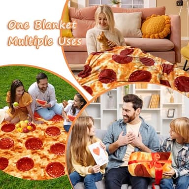 Bcareself Pizzas Blanket Adult Kdis Size 71 inches 2.0 Double Sided Funny Realistic Food Personalized Throw Blanket Novelty Gift for Everyone Soft Pepperoni Pizzas Blanket Soft Flannel - Image 4
